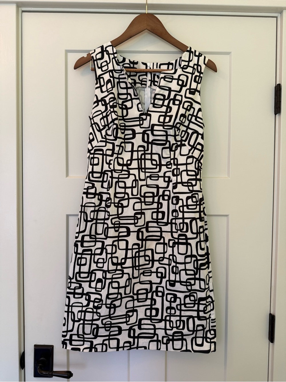Lesley Evers Retro 1960s Mod Geometric Black & White Shift Mini Dress Size Small